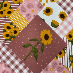 Oxford Estampado Girassois no Rosê