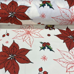 Toalha Natal Oxford Flores no Off White