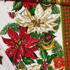Toalha Natal Flores e Bolinhas com Brilho Dourado Toalha Natal Flores e Bolinhas com Brilho Dourado