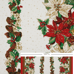 Toalha Natal Flores e Bolinhas com Brilho Dourado