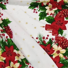 Toalha Natal Flores e Velas Natalinas
