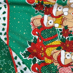 Toalha Natal Ursinhos e Presentes com Brilho Dourado Toalha Natal Ursinhos e Presentes com Brilho Dourado