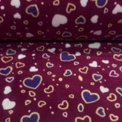 Fleece Corações Fundo Vinho Fleece Corações Fundo Vinho