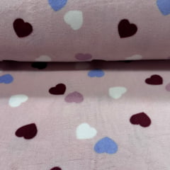 Fleece Corações Tons de Rosa