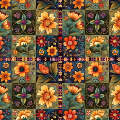 Tricoline Digital Azulejo Floral Tricoline Digital Azulejo Floral