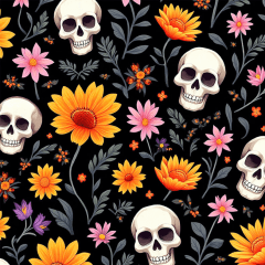 Tricoline Caveiras e Flores