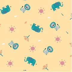 Tricoline Mista Safari Fofo Fundo Amarelo Tricoline Mista Safari Fofo Fundo Amarelo