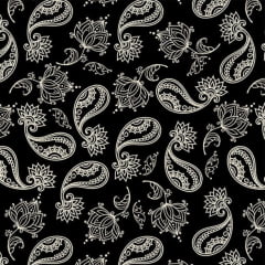 Tricoline Paisley e Flores Preto