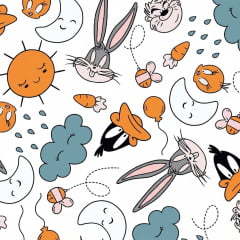 Tricoline Looney Tunes no Céu Tons Alaranjados Tricoline Looney Tunes no Céu Tons Alaranjados