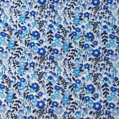 Tricoline Mista Floral Azul