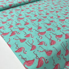 Tricoline Flamingos Rosa com Fundo Verde