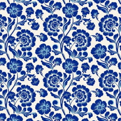 Tricoline Azulejo Floral Azul 