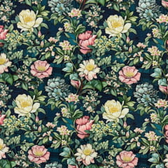 Tricoline Digital Floral Rosa em Azulejo