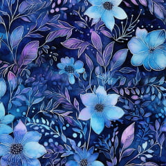 Tricoline Digital Flores Azuis 