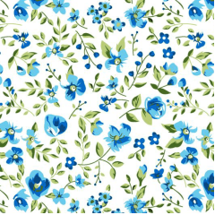 Tricoline Floral Azul Pintura