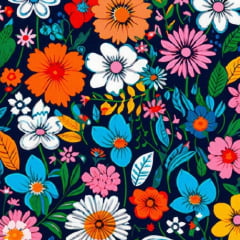 Tricoline Floral Colorido na Noite