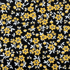 Tricoline Floral Composê Preto e Amarelo