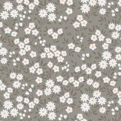Tricoline Floral Mini Margaridas Cinza 