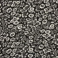 Tricoline Floral Miudinho Preto e Branco LIQUIDA