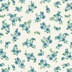 Tricoline Floral Ramos de Amor Azul e Verde 