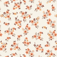 Tricoline Floral Ramos de Amor Flores Laranja