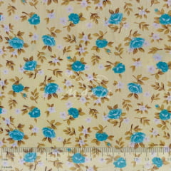 Tricoline Flores Azuis com fundo Amarelo TRICO8906