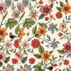 Tricoline Flores e Pássaros 