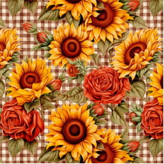 Tricoline Girassol no Xadrez Marrom