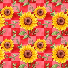 Tricoline Girassol no Xadrez Vermelho