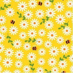 Tricoline Margaridas e Abelhas Fundo Amarelo Sol Tricoline Margaridas e Abelhas Fundo Amarelo Sol