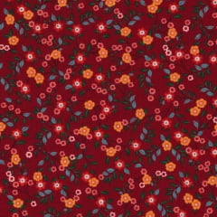 Tricoline Mini Floral colorido no vermelho Tricoline Mini Floral colorido no vermelho