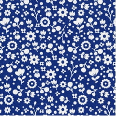 Tricoline Mini Flores Brancas Fundo Azul Tricoline Mini Flores Brancas Fundo Azul