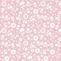 Tricoline Mini Flores Brancas Fundo Rosa