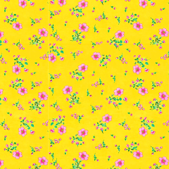 Tricoline Mini Flores Fundo Amarelo Tricoline Mini Flores Fundo Amarelo