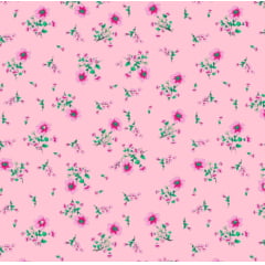 Tricoline Mini Flores Fundo Rosa