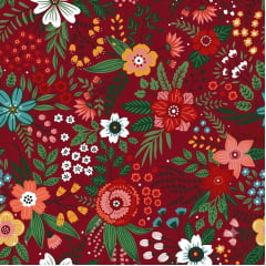 Tricoline Muitas Flores no Vermelho