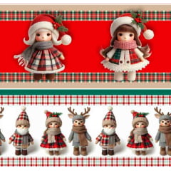 Tricoline Barrada Bonecos de Natal 