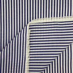 Tricoline Fio Tinto Listrado Azul Marinho