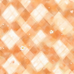 Tricoline Xadrez Diagonal Bege com Flores