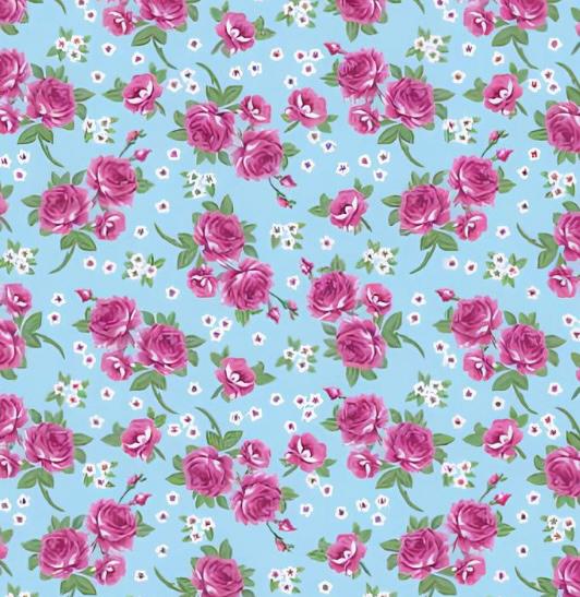 Tricoline Floral Belo Fundo Azul