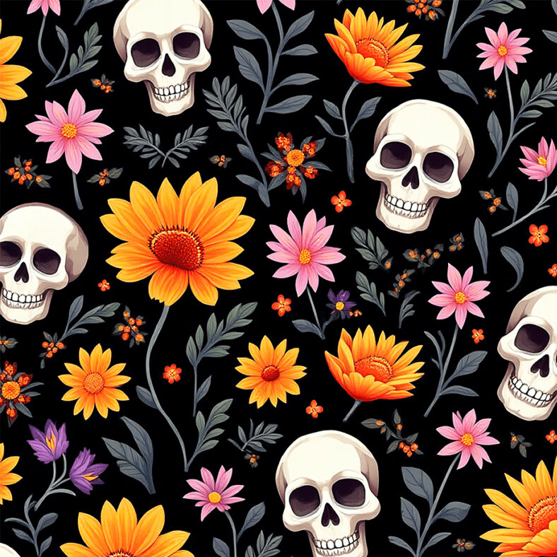 Tricoline Caveiras e Flores