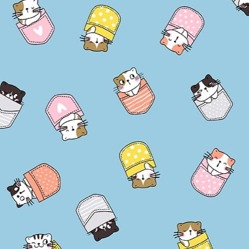 Tricoline Mista Gatinhos Fundo Azul