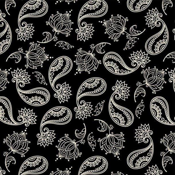 Tricoline Paisley e Flores Preto