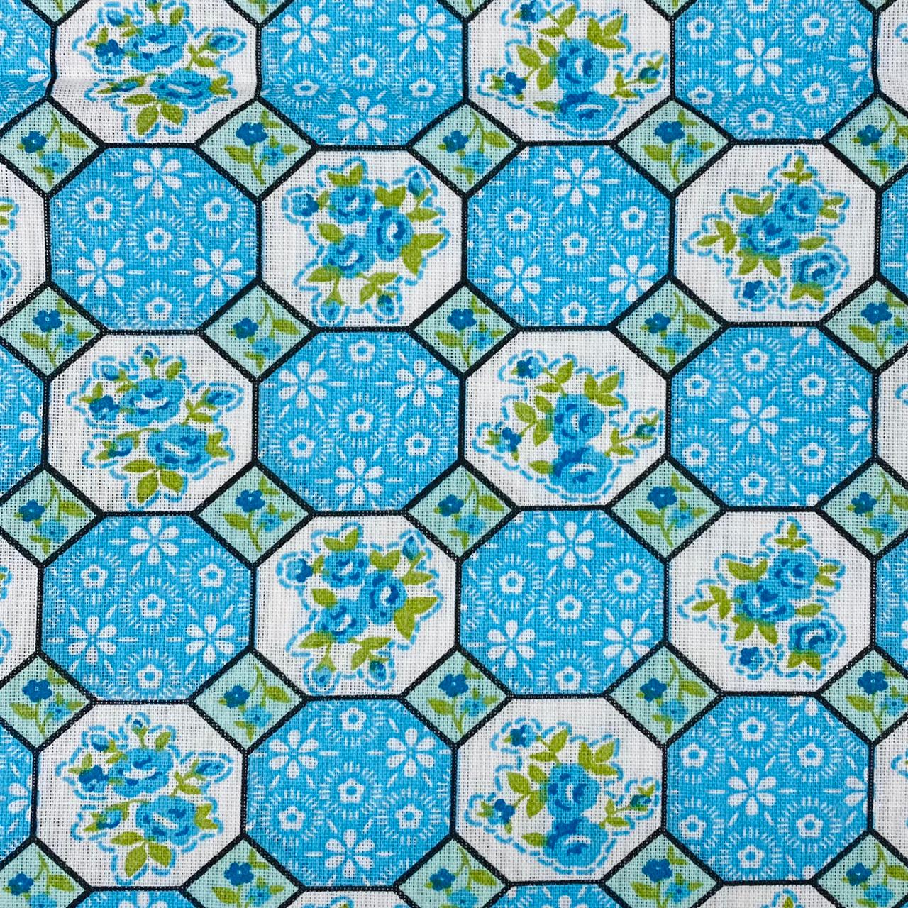 Tricoline Mista 50% Alg. Mosaico Azul
