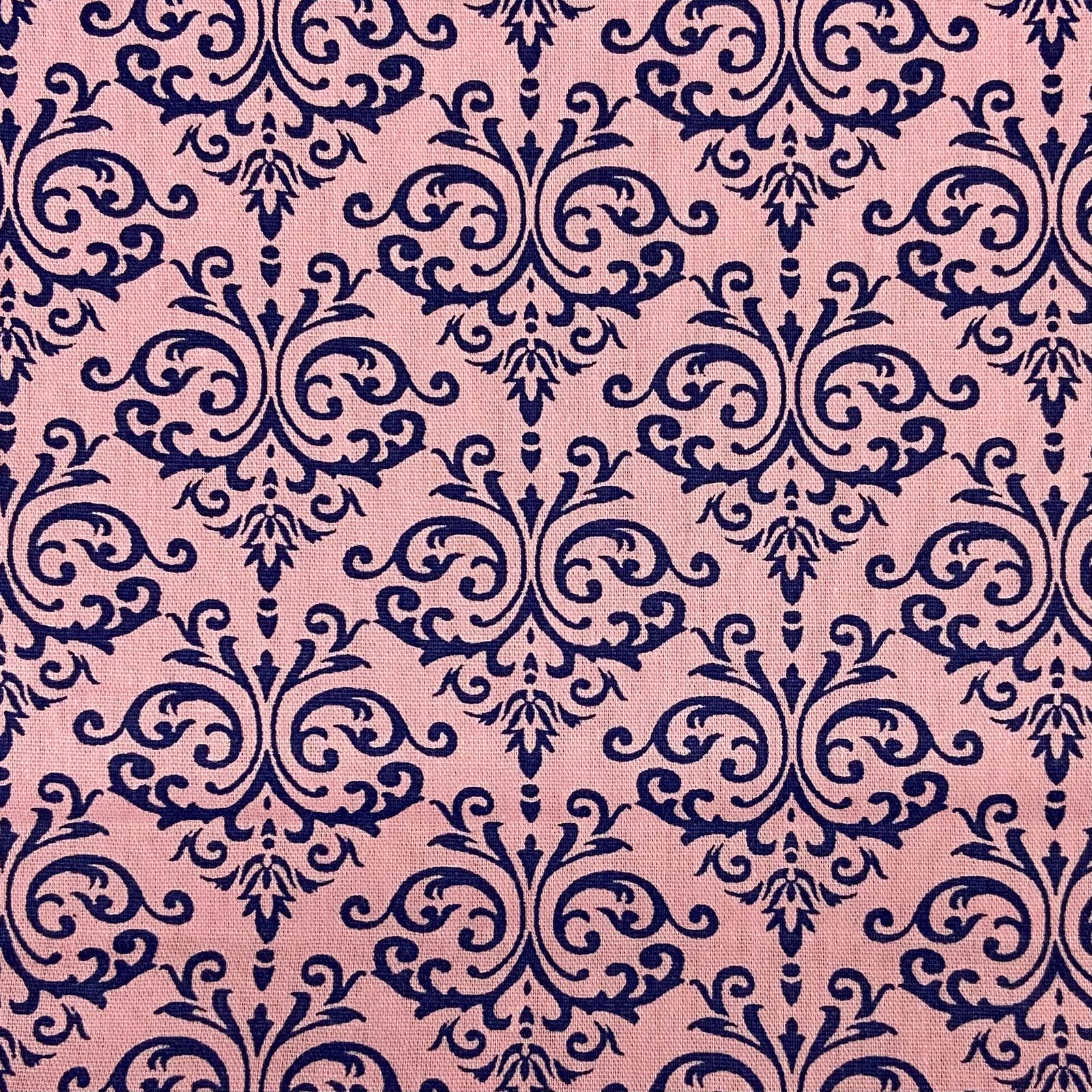 Tricoline Ornamento Rosa com Cinza