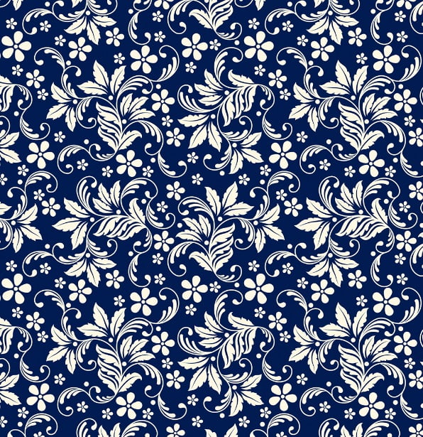 Tricoline Arabesco Floral Azul Escuro