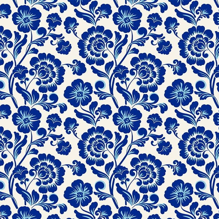 Tricoline Azulejo Floral Azul 
