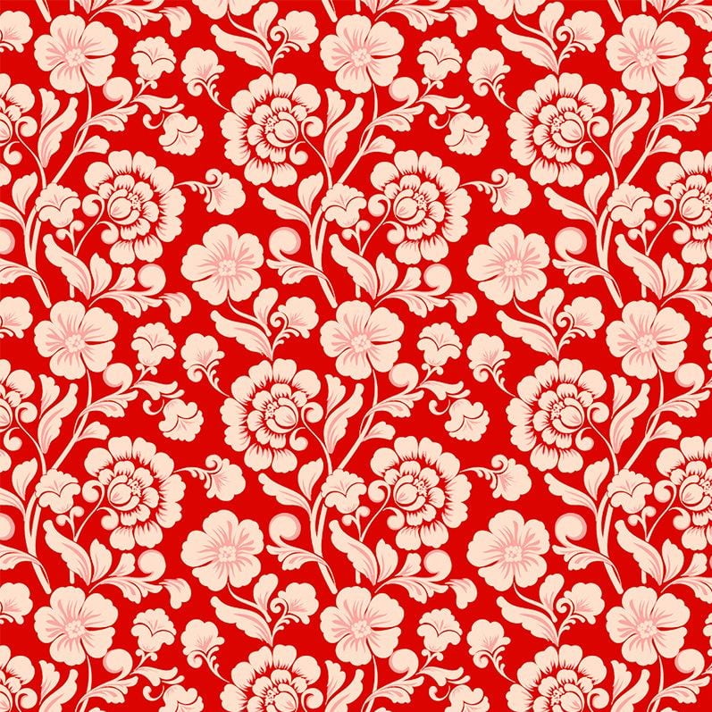 Tricoline Azulejo Floral Vermelho 