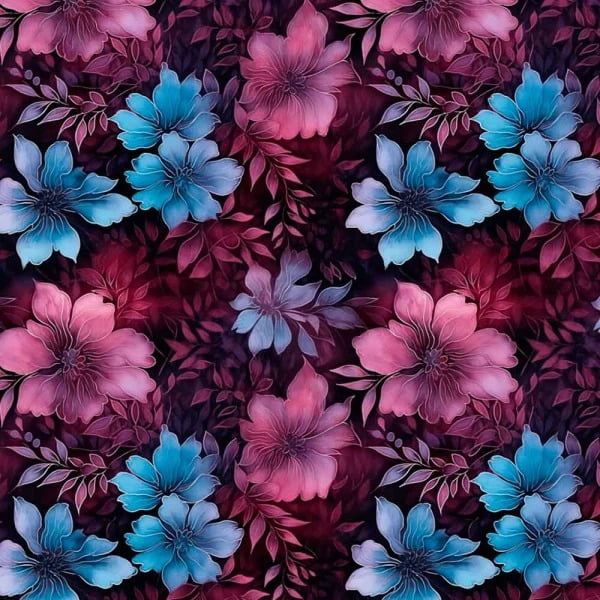 Tricoline Digital Flores Azuis e Rosas