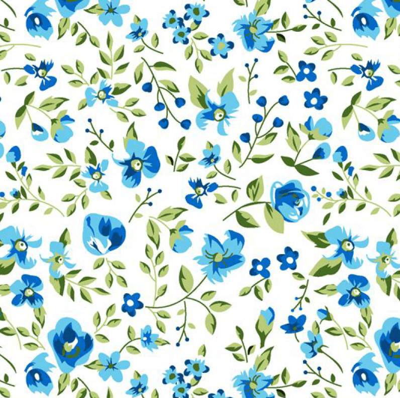 Tricoline Floral Azul Pintura
